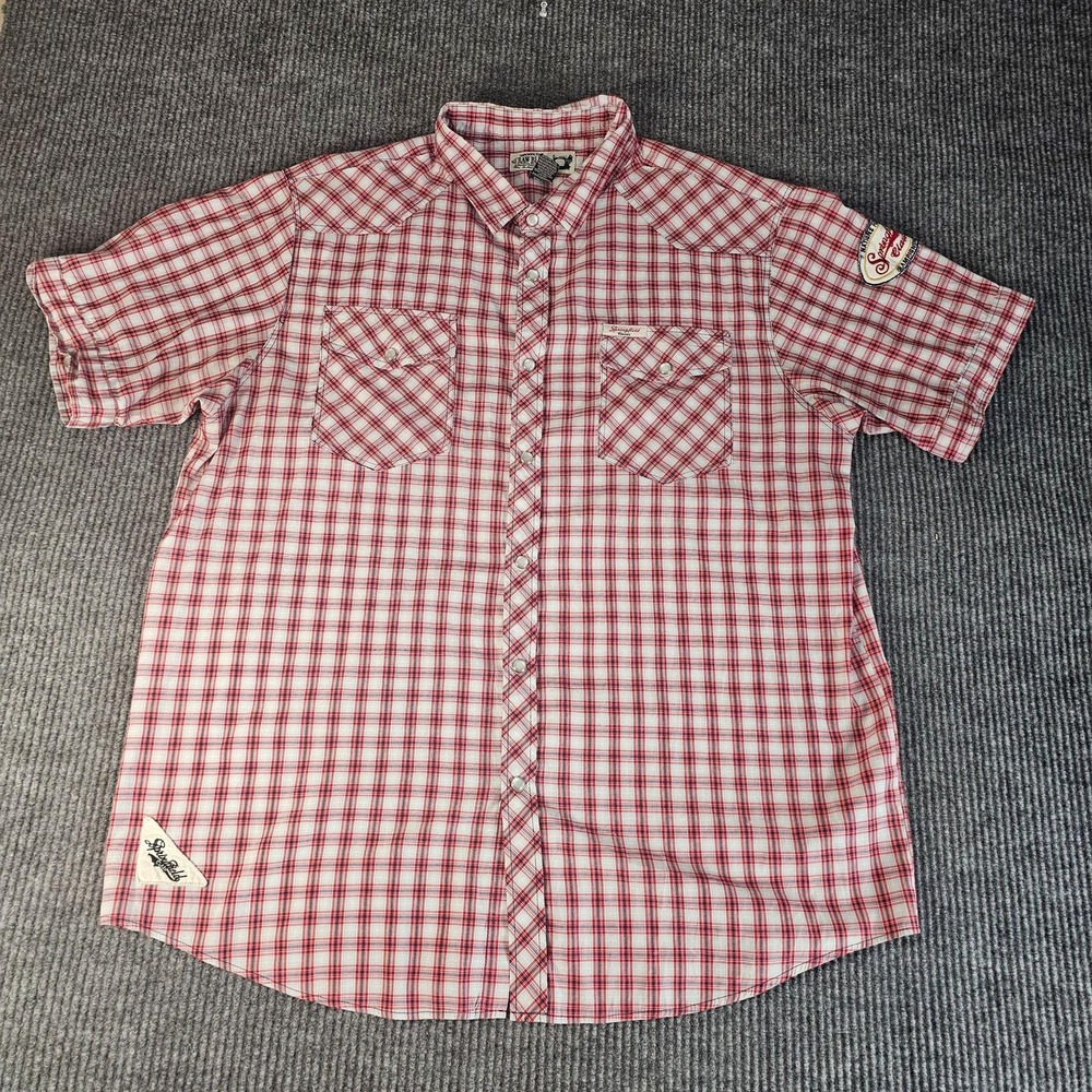 Raw Blue Shirt Mens 3XL Red White Plaid Short Sleeve Snap Springfield Classic